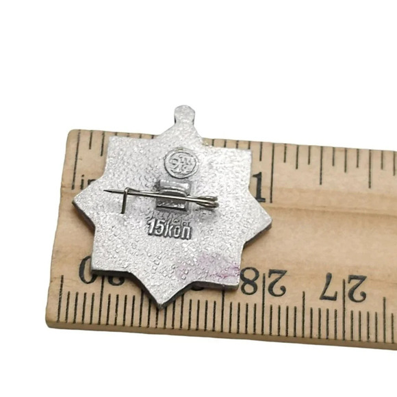 15k Kon Red Enamel Moscow Kremlin Spasskaya Tower Brooch Pin Vintage - Picture 4 of 4